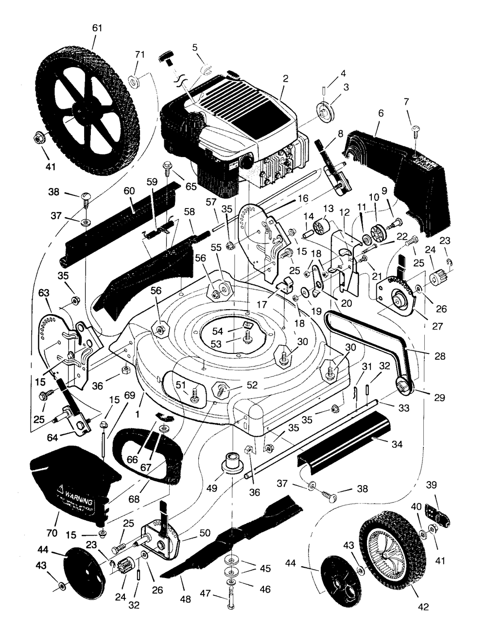 Mower Housing Assembly Diagram and Parts List for 20645X8A 1997 Briggs and Stratton Lawn Mower